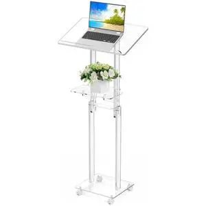Acrylic Podium Stand Portable, Rolling Podium with Wheels, Clear Podium with Storage Shelf, Lockable Wheels for Churches, Classroom, Weddings, Speech (Adjustable Size, 37.8-47.2 inches Tall) Acrylic Podium Stand Portable, Rolling Podium with Wheels, Clear Podium with Storage Shelf, Lockable Wheels for Churches, Classroom, Weddings, Speech (Adjustable Size, 37.8-47.2 inches Tall)
