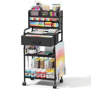 Art cart, 3 Tier Rolling Cart - Utility Cart with Storage Drawer and Wheels, Versatile Art & Craft Organizer for Home, Office, or Studio Ideal for Storing Brushes, Paints (Black) Art cart, 3 Tier Rolling Cart - Utility Cart with Storage Drawer and Wheels, Versatile Art & Craft Organizer for Home, Office, or Studio Ideal for Storing Brushes, Paints (Black)