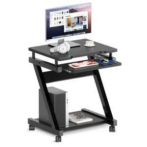 Mobile Computer Desk with Pull-Out Keyboard Tray & Wheels | Modern Compact Rolling Workstation for Home Office, Small Portable Space Saving Laptop Table, 23.6"L x 18.9"W x 28.7"H, Black Mobile Computer Desk with Pull-Out Keyboard Tray & Wheels | Modern Compact Rolling Workstation for Home Office, Small Portable Space Saving Laptop Table, 23.6"L x 18.9"W x 28.7"H, Black