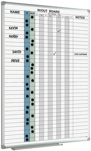 in and Out Board 36" x 24" Magnetic, Employee in/Out Planner Board | Dry Erase Notice Board Colorful Wall-Mounted Aluminum Framed in and Out Board 36" x 24" Magnetic, Employee in/Out Planner Board | Dry Erase Notice Board Colorful Wall-Mounted Aluminum Framed
