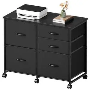 Lateral File Cabinet with 5 Drawers Rolling Filing Cabinets Under Desk Storage Printer Stand with Wheels,Mobile File Cabinet for Home Office,Black Lateral File Cabinet with 5 Drawers Rolling Filing Cabinets Under Desk Storage Printer Stand with Wheels,Mobile File Cabinet for Home Office,Black