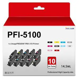 PRO310 PFI5100 Ink Cartridges High Capacity Replacement for Canon PFI-5100 Ink Cartridge Compatible for Canon imagePROGRAF PRO-310 Printer.10 Pack (MBK PBK GY PC PM CO C M Y R) PRO310 PFI5100 Ink Cartridges High Capacity Replacement for Canon PFI-5100 Ink Cartridge Compatible for Canon imagePROGRAF PRO-310 Printer.10 Pack (MBK PBK GY PC PM CO C M Y R)