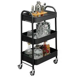 Metal 3-Tier Rolling Utility Storage Carts - Organizer Trolley for Bathroom, Kitchen, Laundry, Office, and Kids Rooms - Heavy Duty Caddy with 4 Caster Wheels - Matte Black Metal 3-Tier Rolling Utility Storage Carts - Organizer Trolley for Bathroom, Kitchen, Laundry, Office, and Kids Rooms - Heavy Duty Caddy with 4 Caster Wheels - Matte Black