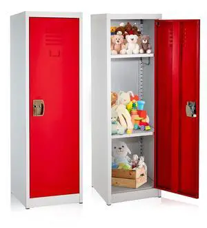 Kids Steel Metal Storage Locker - for Home & School - with Key & Hanging Rods (48 in 1 Door, Red) Kids Steel Metal Storage Locker - for Home & School - with Key & Hanging Rods (48 in 1 Door, Red)