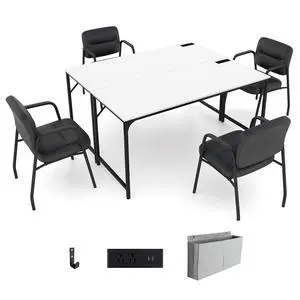 10 FT Conference Table with Charging Station, 2 PCS 60" x 24" Rectangular Large Meeting Room Desk with Storage Bag & Hook, Space Saving Seminar Table, Modern Office Computer Desk for 4 People 10 FT Conference Table with Charging Station, 2 PCS 60" x 24" Rectangular Large Meeting Room Desk with Storage Bag & Hook, Space Saving Seminar Table, Modern Office Computer Desk for 4 People