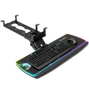 Keyboard Tray Under Desk with Storage Drawer, Height Adjustable Keyboard Tray Slide Out 360° Swivel Tilt, Ergonomic Under Desk Mount Keyboard & Mouse pad Lighting, Black Keyboard Tray Under Desk with Storage Drawer, Height Adjustable Keyboard Tray Slide Out 360° Swivel Tilt, Ergonomic Under Desk Mount Keyboard & Mouse pad Lighting, Black