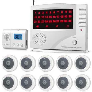 Wireless Nurse Call System with 10 Call Buttons and Portable Pager | Portable Caregiver Pager with 1000 ft Wireless Range and 7-Language Voice Alerts for Care Facilities Wireless Nurse Call System with 10 Call Buttons and Portable Pager | Portable Caregiver Pager with 1000 ft Wireless Range and 7-Language Voice Alerts for Care Facilities