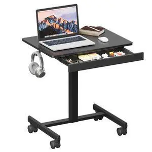 Mobile Standing Desk with Drawers, Pneumatic Height Adjustable Rolling Computer Workstation with Lockable Casters and Hooks for Home Office(Black) Mobile Standing Desk with Drawers, Pneumatic Height Adjustable Rolling Computer Workstation with Lockable Casters and Hooks for Home Office(Black)
