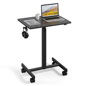 Mobile Standing Desk with Wheels, Pneumatic Height Adjustable Rolling Computer Workstation with Lockable Casters (Black) Mobile Standing Desk with Wheels, Pneumatic Height Adjustable Rolling Computer Workstation with Lockable Casters (Black)