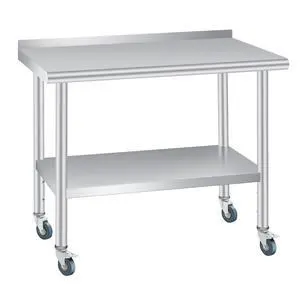 48 x 24 Inch Stainless Steel Prep Table, Heavy Duty Commercial Work Table with 4 Caster Wheels, Adjustable Undershelf & Rounded Corners, Metal Kitchen Workbench for Restaurant, Garage and Outdoor 48 x 24 Inch Stainless Steel Prep Table, Heavy Duty Commercial Work Table with 4 Caster Wheels, Adjustable Undershelf & Rounded Corners, Metal Kitchen Workbench for Restaurant, Garage and Outdoor