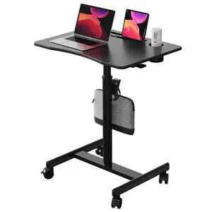 28" Mobile Standing Desk with Cup Holder & Widened Slots | Portable Laptop Desk with Wheels, Portable Computer Workstation for Classroom, Rolling Teacher Desk, Black 28" Mobile Standing Desk with Cup Holder & Widened Slots | Portable Laptop Desk with Wheels, Portable Computer Workstation for Classroom, Rolling Teacher Desk, Black