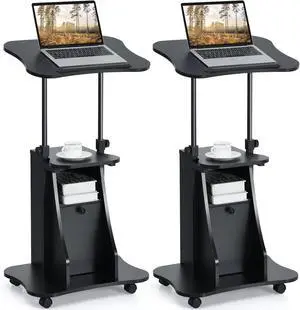 Mobile Laptop Podium, Portable Height Adjustable Podium Stand, Rolling Lectern Desk with Storage, 180° Tilting Top, Lockable Universal Casters, Sit-to-Stand Computer Desk for Home, Office Mobile Laptop Podium, Portable Height Adjustable Podium Stand, Rolling Lectern Desk with Storage, 180° Tilting Top, Lockable Universal Casters, Sit-to-Stand Computer Desk for Home, Office