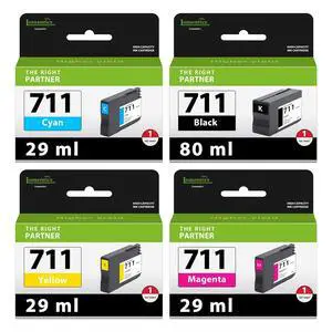 711XL Ink Cartridges High Yield Compatible 711 Ink Replacement for HP 711 Ink Cartridge use with DesignJet T100 T120 T125 T130 T520 Printer (4-Pack, Black/Cyan/Yellow/Magenta) 711XL Ink Cartridges High Yield Compatible 711 Ink Replacement for HP 711 Ink Cartridge use with DesignJet T100 T120 T125 T130 T520 Printer (4-Pack, Black/Cyan/Yellow/Magenta)