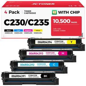 C230 C235 Toner Cartridge with Chip High Capacity Set 4-Pack Replacement for Xerox 006R04391 006R04392 006R04393 006R04394 Compatible with Xerox C230 C235 C230DNI C235DNI C225 Printer Black and Color C230 C235 Toner Cartridge with Chip High Capacity Set 4-Pack Replacement for Xerox 006R04391 006R04392 006R04393 006R04394 Compatible with Xerox C230 C235 C230DNI C235DNI C225 Printer Black and Color