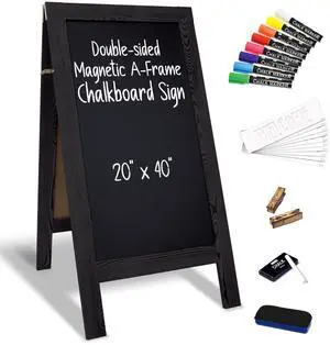 Magnetic A-Frame Chalkboard Sign, Extra Large 20" x 40", Standing Chalkboard Easel, Deluxe Set with Multiple Accessories, Outdoor Sidewalk Sandwich Board Sign,(Black) Magnetic A-Frame Chalkboard Sign, Extra Large 20" x 40", Standing Chalkboard Easel, Deluxe Set with Multiple Accessories, Outdoor Sidewalk Sandwich Board Sign,(Black)