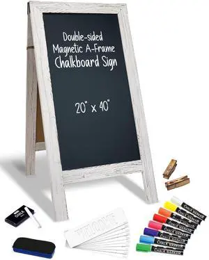 Magnetic A-Frame Chalkboard Sign, Extra Large 20" x 40", Standing Chalkboard Easel, Deluxe Set with Multiple Accessories, Outdoor Sidewalk Sandwich Board Sign,(Whitewash) Magnetic A-Frame Chalkboard Sign, Extra Large 20" x 40", Standing Chalkboard Easel, Deluxe Set with Multiple Accessories, Outdoor Sidewalk Sandwich Board Sign,(Whitewash)
