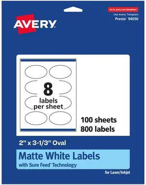 ® Matte White Oval Labels, Sure Feed® Technology, 2" x 3-1/3", 800 Matte White Printable Labels ® Matte White Oval Labels, Sure Feed® Technology, 2" x 3-1/3", 800 Matte White Printable Labels