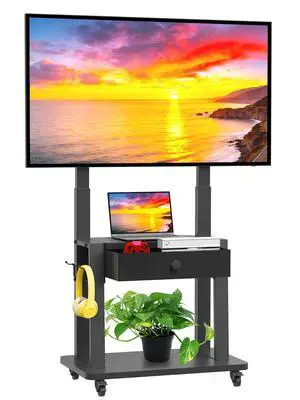 Rolling TV Stand with Fabric Drawer for 32-75 Inch Flat/Curved Screen Adjustable Height LCD/LED/OLED with Storage Mobile TV Cart on Wheels up to 220lbs for Home Office Outdoor Max VESA 600x400mm Black Rolling TV Stand with Fabric Drawer for 32-75 Inch Flat/Curved Screen Adjustable Height LCD/LED/OLED with Storage Mobile TV Cart on Wheels up to 220lbs for Home Office Outdoor Max VESA 600x400mm Black