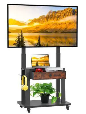 Rolling TV Stand with Fabric Drawer for 32-75 Inch Flat/Curved Screen Adjustable Height LCD/LED/OLED with Storage Mobile TV Cart on Wheels up to 220lbs for Home Office Outdoor Max VESA 600x400mm Black Rolling TV Stand with Fabric Drawer for 32-75 Inch Flat/Curved Screen Adjustable Height LCD/LED/OLED with Storage Mobile TV Cart on Wheels up to 220lbs for Home Office Outdoor Max VESA 600x400mm Black