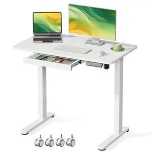 35 Rolling Standing Desk with Drawer & Wheels, White | 18mm One-piece Electric Height Adjustable Desk with Cable Clip on Lockable Wheels, Small Mobile Rising Laptop Workstation 35 Rolling Standing Desk with Drawer & Wheels, White | 18mm One-piece Electric Height Adjustable Desk with Cable Clip on Lockable Wheels, Small Mobile Rising Laptop Workstation