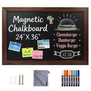 Magnetic Chalkboard for Wall, 24 x 36 Inch Solid Wood Framed Brown Magnetic Board, Wall Mounted Chalk Board for Kitchen, Restaurant, Food Truck and Calendar Board Magnetic Chalkboard for Wall, 24 x 36 Inch Solid Wood Framed Brown Magnetic Board, Wall Mounted Chalk Board for Kitchen, Restaurant, Food Truck and Calendar Board