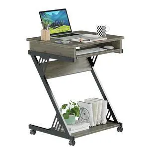 23.6" Z-Shaped Computer Desk for Small Spaces with Keyboard Tray, Wheels and Bottom Shelves, Compact Space-Saving Home Office Workstation, Grey 23.6" Z-Shaped Computer Desk for Small Spaces with Keyboard Tray, Wheels and Bottom Shelves, Compact Space-Saving Home Office Workstation, Grey