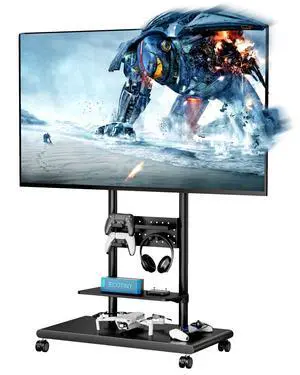 Heavy-Duty Rolling TV Stand for 5090TVs to 198lbs,Black | Height Adjustable,Tilt Swivel Rolling TV Cart with Pegboard Storage,Max VESA 600×400mm,SturdinessEasy Assembly,Alloy Steel Heavy-Duty Rolling TV Stand for 5090TVs to 198lbs,Black | Height Adjustable,Tilt Swivel Rolling TV Cart with Pegboard Storage,Max VESA 600×400mm,SturdinessEasy Assembly,Alloy Steel