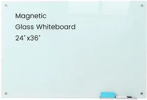 Glass Magnetic White Board - 36 x24 Inches Frameless Dry Erase Glass Whiteboard for Wall, Writing Board for Office, Classroom, Home and Presentation Glass Magnetic White Board - 36 x24 Inches Frameless Dry Erase Glass Whiteboard for Wall, Writing Board for Office, Classroom, Home and Presentation