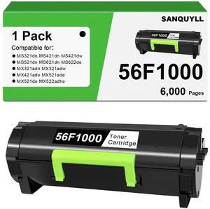 56F1000 Toner Cartridge Compatible for Lexmark 56F1000 Black Toner Cartridge for MS321 MX321 MS421 MX421 MS521 MX521 MS522 MX522 MS621 MX621 MS622 MX622 Printer High Yield 6,000 Pages 1PK Black 56F1000 Toner Cartridge Compatible for Lexmark 56F1000 Black Toner Cartridge for MS321 MX321 MS421 MX421 MS521 MX521 MS522 MX522 MS621 MX621 MS622 MX622 Printer High Yield 6,000 Pages 1PK Black