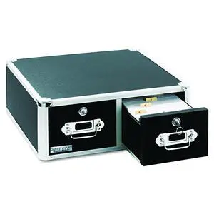 Locking 4 x 6 Index Card Cabinet, Double Drawer, Black (VZ01395) | Combination lock for added security, two-drawer design for organized filing, compact and portable desktop card storage Locking 4 x 6 Index Card Cabinet, Double Drawer, Black (VZ01395) | Combination lock for added security, two-drawer design for organized filing, compact and portable desktop card storage