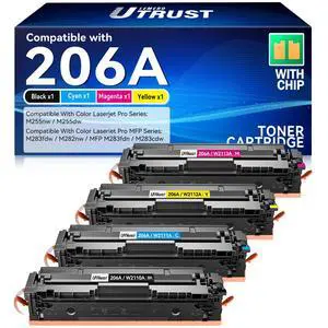 206A Toner Cartridges 4 Pack Replacement for HP 206A Toner | Compatible with HP Color LaserJet MFP M283fdw M283cdw M255dw M283fdn M282nw W2110A W2110X Replacement for HP Toner 206A 206A Toner Cartridges 4 Pack Replacement for HP 206A Toner | Compatible with HP Color LaserJet MFP M283fdw M283cdw M255dw M283fdn M282nw W2110A W2110X Replacement for HP Toner 206A