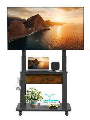 Rolling TV Stand with Fabric Drawer Storage for 32-75 Inch Flat/Curved Screen up to 220lbs LCD/LED/OLED Adjustable Height Mobile TV Cart with Wheels for Home Office Outdoor Max VESA 600x400mm Rolling TV Stand with Fabric Drawer Storage for 32-75 Inch Flat/Curved Screen up to 220lbs LCD/LED/OLED Adjustable Height Mobile TV Cart with Wheels for Home Office Outdoor Max VESA 600x400mm