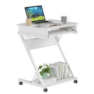 2 Tier Computer Desk with Keyboard Tray, 23.6" Home Office Desk Computer Workstation Rolling Study PC Laptop Table for Small Spaces,Z-Shaped Small Compact Study Table,White 2 Tier Computer Desk with Keyboard Tray, 23.6" Home Office Desk Computer Workstation Rolling Study PC Laptop Table for Small Spaces,Z-Shaped Small Compact Study Table,White