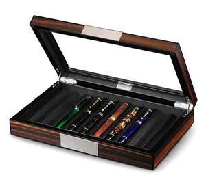 Wood Pen Box - 10 Slot Organizer With Glass Lid, Top Window Display Case for Collection Storage Wood Pen Box - 10 Slot Organizer With Glass Lid, Top Window Display Case for Collection Storage