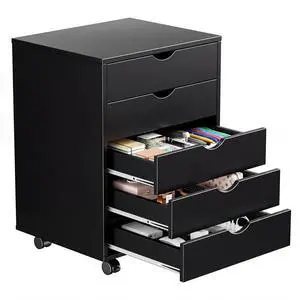Mobile File Cabinet Under Desk, 5 Drawer Storage Organization | Printer Stand with Wheels, Vertical Filing Chest Rolling Wood Small Desk Printer Stand for Home Office, Living Room, Black Mobile File Cabinet Under Desk, 5 Drawer Storage Organization | Printer Stand with Wheels, Vertical Filing Chest Rolling Wood Small Desk Printer Stand for Home Office, Living Room, Black