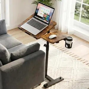 Small Standing Desk Rolling Table Adjustable Height, Laptop Mobile Stand with Wheels, Overbed Table, Portable Computer Workstation with Tiltable Desktop for Teacher Classroom Home Office, Brown Small Standing Desk Rolling Table Adjustable Height, Laptop Mobile Stand with Wheels, Overbed Table, Portable Computer Workstation with Tiltable Desktop for Teacher Classroom Home Office, Brown