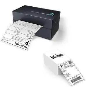 Bluetooth Thermal Shipping Label Printer (Black) + Thermal Direct Shipping Labels (Pack of 500 Fan-Fold Labels) Bluetooth Thermal Shipping Label Printer (Black) + Thermal Direct Shipping Labels (Pack of 500 Fan-Fold Labels)
