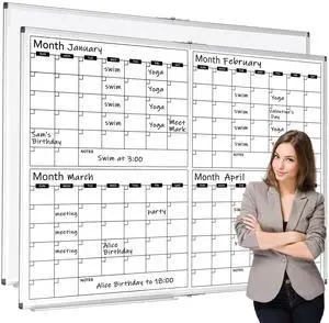 Large 48" x 36" Magnetic 4 Month Dry Erase Calendar White Board Foldable Whiteboard Calendar for Wall Mounted 2 in 1 Double Side Whiteboard with Dry Erase Board for Wall Office Home Large 48" x 36" Magnetic 4 Month Dry Erase Calendar White Board Foldable Whiteboard Calendar for Wall Mounted 2 in 1 Double Side Whiteboard with Dry Erase Board for Wall Office Home
