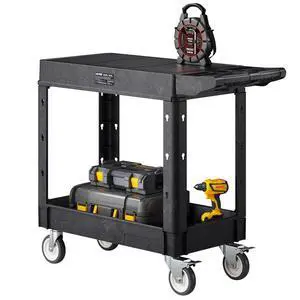 Utility Cart, 550 lbs Load Capacity, 31.3 x 17.7-inch Service Cart, Two-Shelf Heavy Duty Plastic Utility Cart with 360° Swivel Wheels (2 with Brakes), Suitable for Warehouse, Garage, Cleaning Utility Cart, 550 lbs Load Capacity, 31.3 x 17.7-inch Service Cart, Two-Shelf Heavy Duty Plastic Utility Cart with 360° Swivel Wheels (2 with Brakes), Suitable for Warehouse, Garage, Cleaning