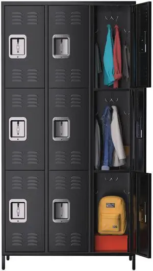 Metal Storage Locker with 9 Doors, Metal Locker for Employees with 18 Hooks for Garage School Office Gym Home, Assembly Required, Black | for Garage School Office Gym Home Metal Storage Locker with 9 Doors, Metal Locker for Employees with 18 Hooks for Garage School Office Gym Home, Assembly Required, Black | for Garage School Office Gym Home