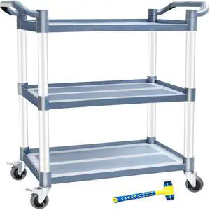 Utility Cart with Wheels, 510lbs Heavy-Duty Food Kitchen Cart & Rolling Service Cart for Restaurant Commercial Office, Lockable Wheels & Tool-Free Assembly, 3-Tier, Grey Utility Cart with Wheels, 510lbs Heavy-Duty Food Kitchen Cart & Rolling Service Cart for Restaurant Commercial Office, Lockable Wheels & Tool-Free Assembly, 3-Tier, Grey