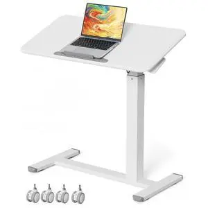 Mobile Standing Desk, Left/Right Rolling Bedside Table | 90° Foldable Laptop Desk with Wheels, Height Adjustable Portable Computer Cart for Hospital Home Use, White Mobile Standing Desk, Left/Right Rolling Bedside Table | 90° Foldable Laptop Desk with Wheels, Height Adjustable Portable Computer Cart for Hospital Home Use, White