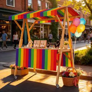Market Stall Frame Carts Width 59" Outdoor Pine Wood Street Food Vendor Cart with Canopy Folding Vendor Stall Cart with Wheels (Rainbow) Market Stall Frame Carts Width 59" Outdoor Pine Wood Street Food Vendor Cart with Canopy Folding Vendor Stall Cart with Wheels (Rainbow)