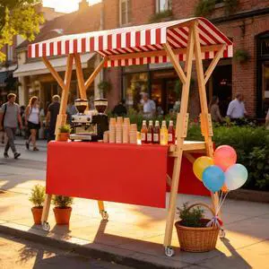Market Stall Frame Carts Width 59" Outdoor Pine Wood Street Food Vendor Cart with Canopy Folding Vendor Stall Cart with Wheels for Beaches or Festivals (Red) Market Stall Frame Carts Width 59" Outdoor Pine Wood Street Food Vendor Cart with Canopy Folding Vendor Stall Cart with Wheels for Beaches or Festivals (Red)