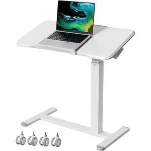 Foldable Mobile Standing Desk 180° Tilt Adjustable on Wheels | 32inch Pneumatic Portable Rising Desk with 4 Hidden or Lockable Casters, Rolling Overbed Bedside Table for Home Office, White Foldable Mobile Standing Desk 180° Tilt Adjustable on Wheels | 32inch Pneumatic Portable Rising Desk with 4 Hidden or Lockable Casters, Rolling Overbed Bedside Table for Home Office, White