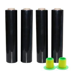 4 Pack Industrial Black Stretch Wrap Film with Plastic Handle 18" 1200ft 72Gauge for Pallet Wrap, Durable Self-Adhering Packing, Moving, Packaging, Heavy Duty Shrink Film 4 Pack Industrial Black Stretch Wrap Film with Plastic Handle 18" 1200ft 72Gauge for Pallet Wrap, Durable Self-Adhering Packing, Moving, Packaging, Heavy Duty Shrink Film