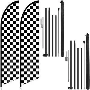 2 Sets Checkered Flag Banner Black and White Swooper Flag with Pole Kit Checkered Feather Racing Windless Full Sleeve Banner Finish Line Sign Kit for Races Events Party Supplies 2 Sets Checkered Flag Banner Black and White Swooper Flag with Pole Kit Checkered Feather Racing Windless Full Sleeve Banner Finish Line Sign Kit for Races Events Party Supplies