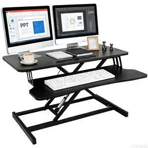 Standing Desk Converter, Height Adjustable Sit to Stand Riser, Dual Monitor and Laptop Workstation with Wide Keyboard Tray, Desk Lifter for Home Office Standing Desk Converter, Height Adjustable Sit to Stand Riser, Dual Monitor and Laptop Workstation with Wide Keyboard Tray, Desk Lifter for Home Office