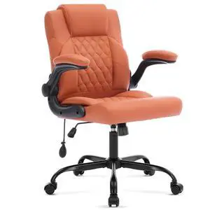 Leather Office Chair Executive Computer Desk Chair,Brown | Inflatable Lumbar Support,Flip-up Arms,Ergonomic,Tilting,Swivel,Rolling PC Chair for Work,Study,Meeting Leather Office Chair Executive Computer Desk Chair,Brown | Inflatable Lumbar Support,Flip-up Arms,Ergonomic,Tilting,Swivel,Rolling PC Chair for Work,Study,Meeting