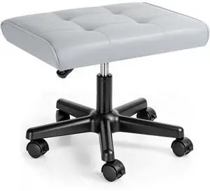 Footrest Under Desk Leg Rest Ottoman Adjustable Height Foot Stool (Grey) | PU Ergonomic Foot Rest with Wheels Leather Footrest for Home Office Footrest Under Desk Leg Rest Ottoman Adjustable Height Foot Stool (Grey) | PU Ergonomic Foot Rest with Wheels Leather Footrest for Home Office